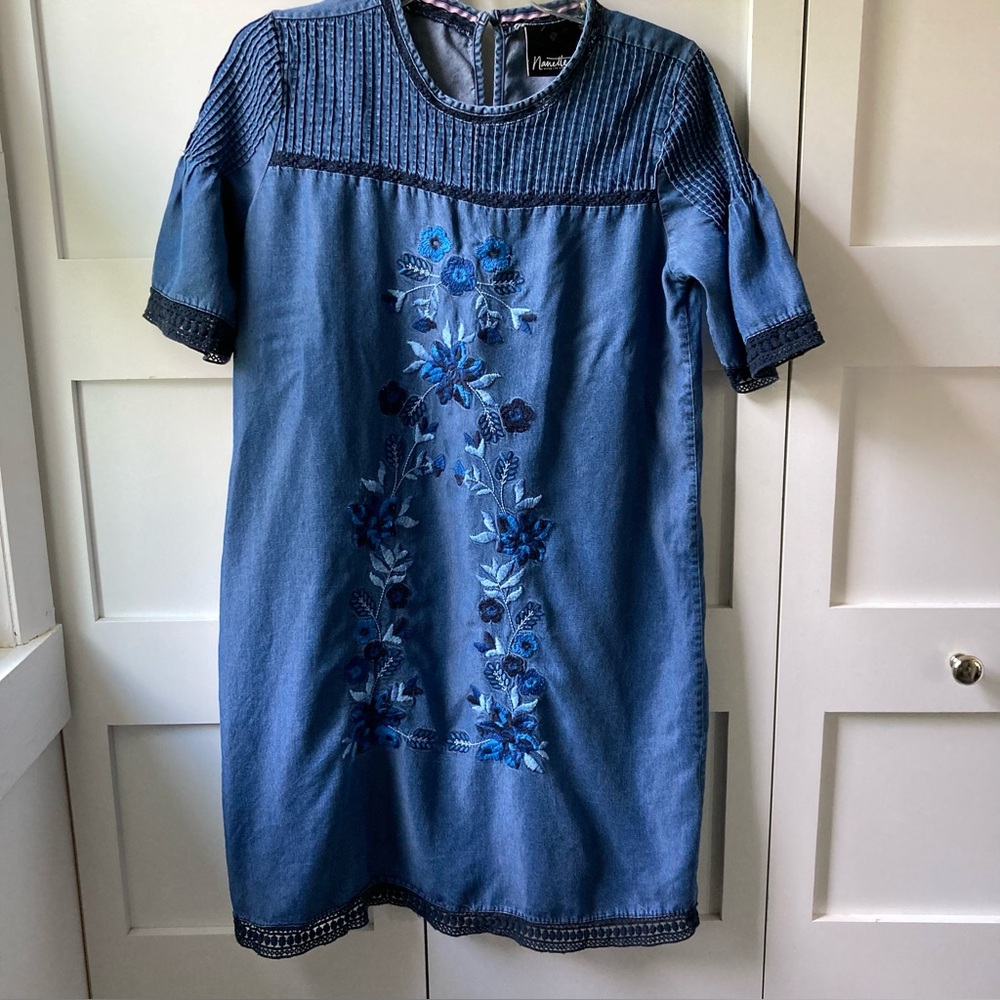 Blue Embroidered  Tencel Denim Dress
